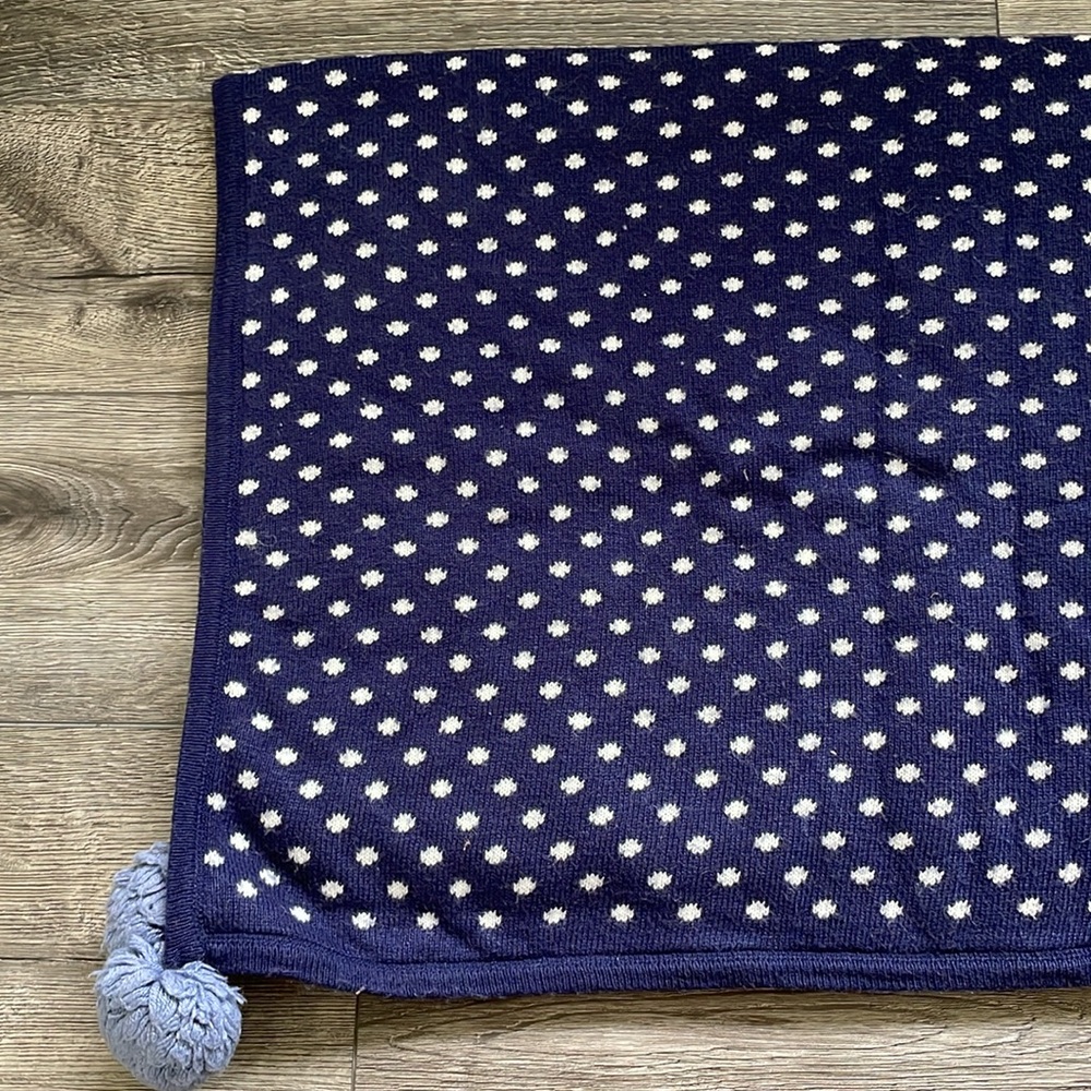 Pottery Barn | Navy Blue White Polka Dot Faux Fur Reversible Baby Blanket 30x40 - Picture 5 of 15